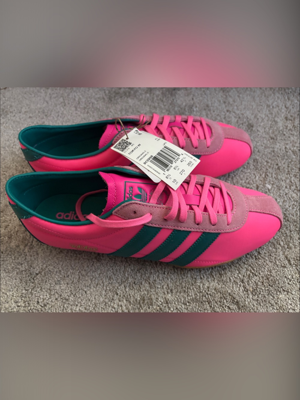 adidas Tokyo Women's Neon Pink Sneakers with Teal Stripes